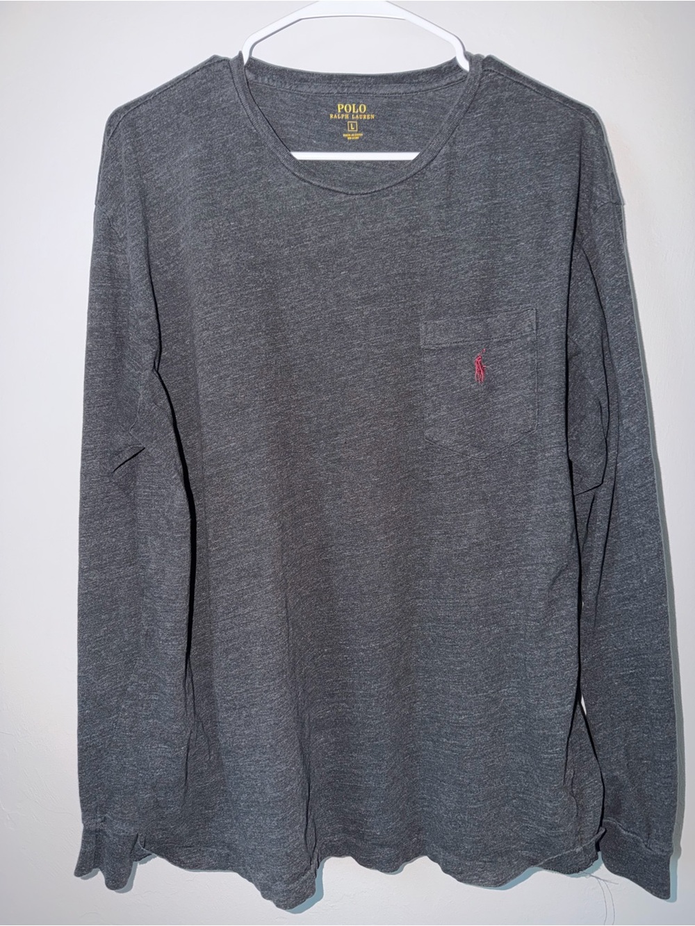 Polo by Ralph Lauren Men's Long Sleeve Crewneck Pocket Tee - Charcoal